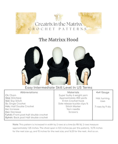 Matrixx Hood Crochet Pattern — Hooded Cowl