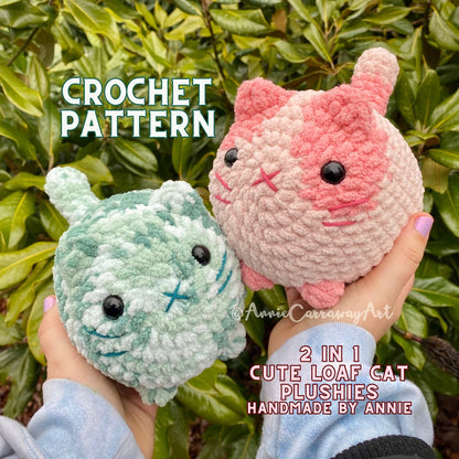Loaf Cat Crochet Pattern — 2-in-1 Low-Sew Plushie Bundle