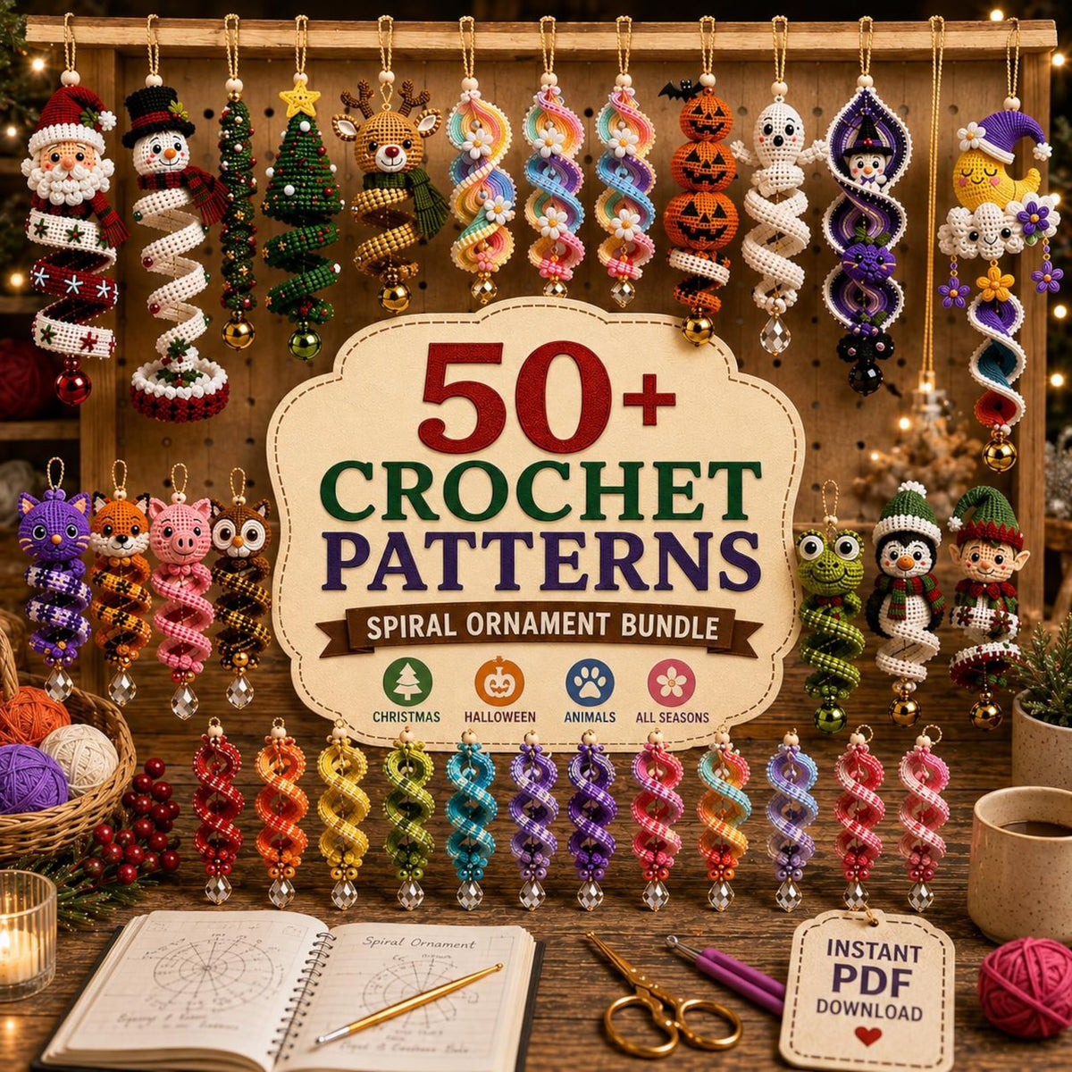 50+ Holiday Crochet Spiral Ornament Pattern Bundle