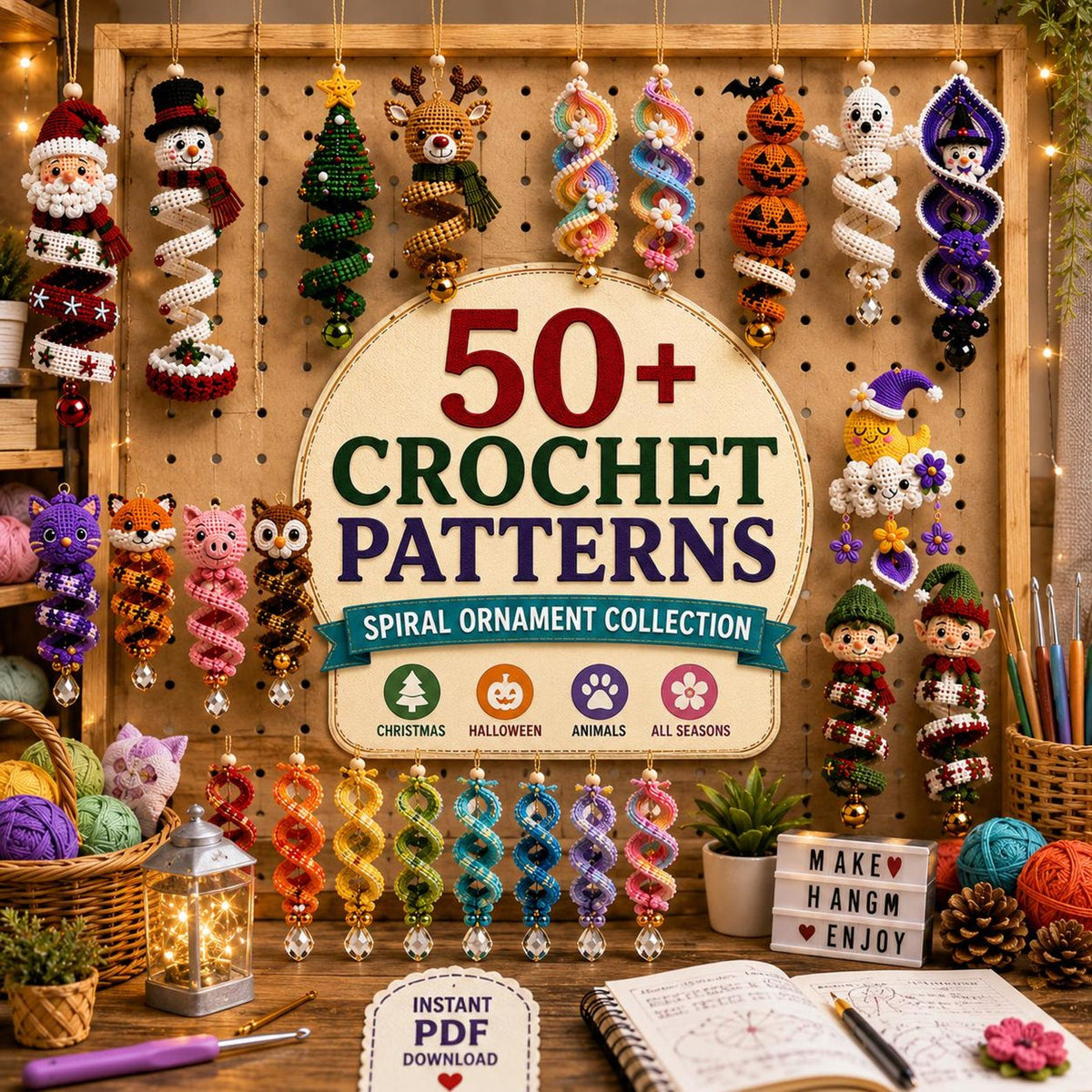 50+ Holiday Crochet Spiral Ornament Pattern Bundle