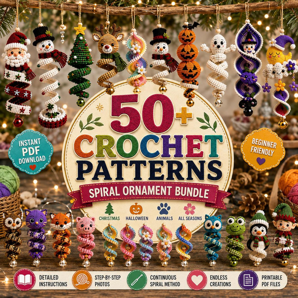 50+ Holiday Crochet Spiral Ornament Pattern Bundle