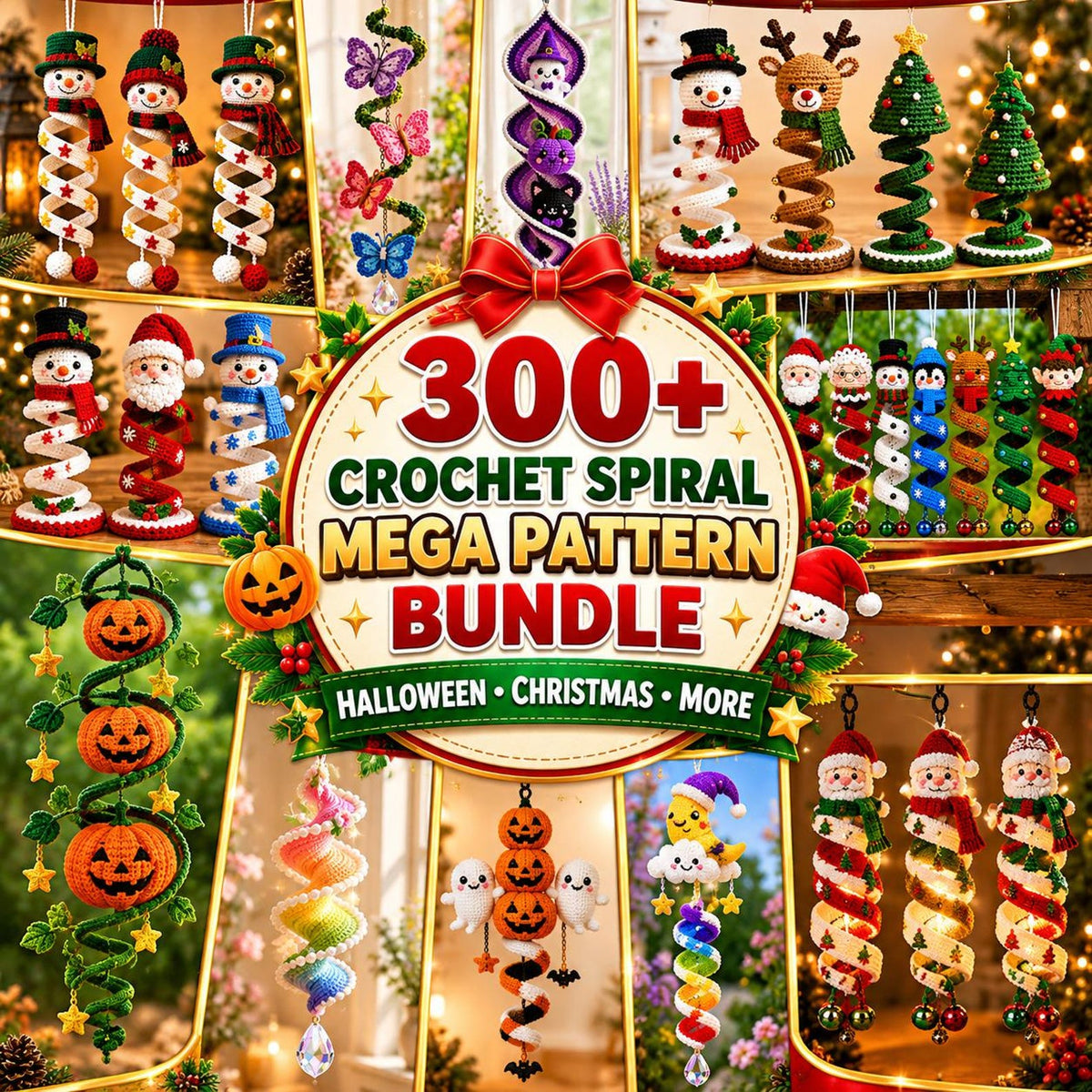 300+ Halloween & Christmas Crochet Spiral Pattern Bundle
